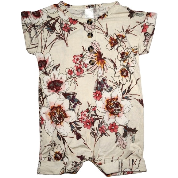 Loulou Bags Other - Lou‎ Lou Rayon Baby Girl 6 9 12 Mos Floral Romper Outfit 1pc Shortall